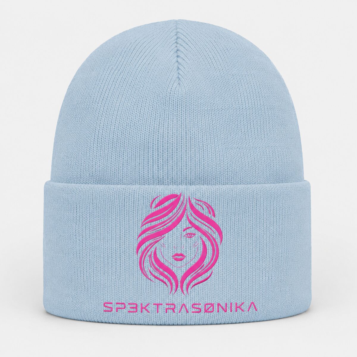 Sp3ktraSønika Medusa beanie — powder blue with magenta embroidery
