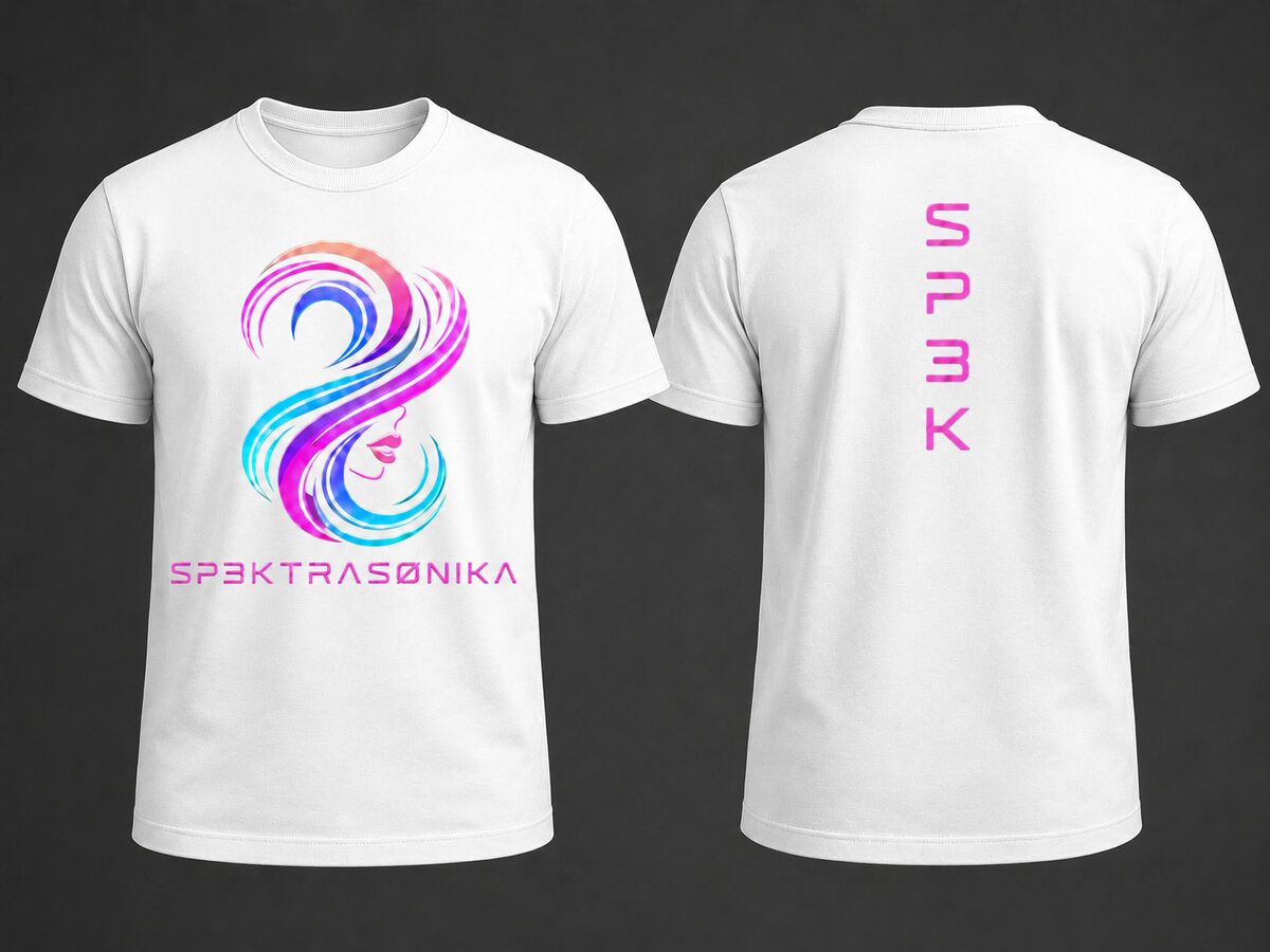 Sp3ktraSønika Aura premium tee — mens, white, magenta and cyan swirl print