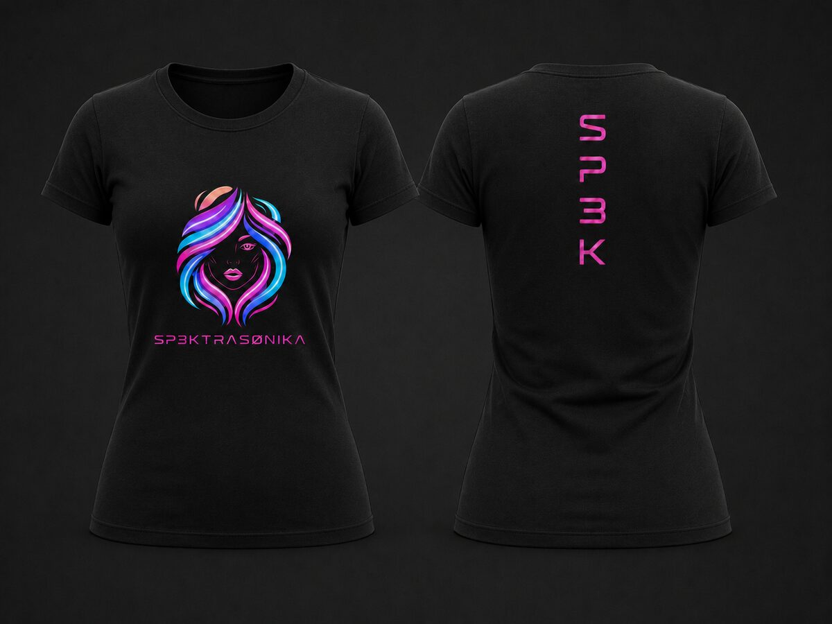 Sp3ktraSønika Medusa premium fitted tee — womens, black, magenta portrait print